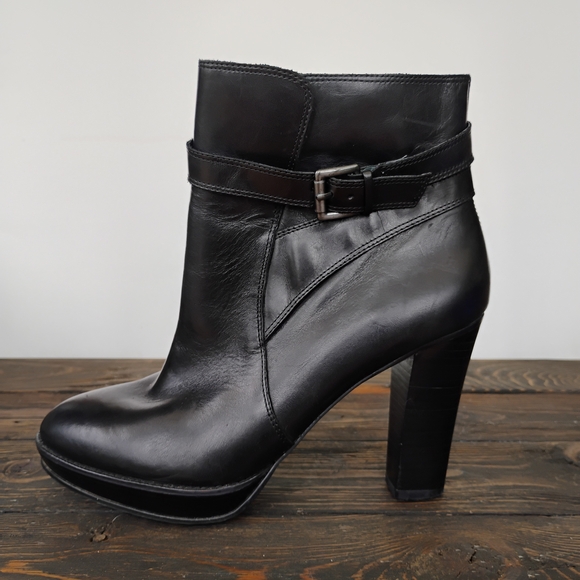 Arturo Chiang Primo Ankle Boots Size 8M Platform Black Leather Buckle Belt ZipUp - Picture 3 of 16